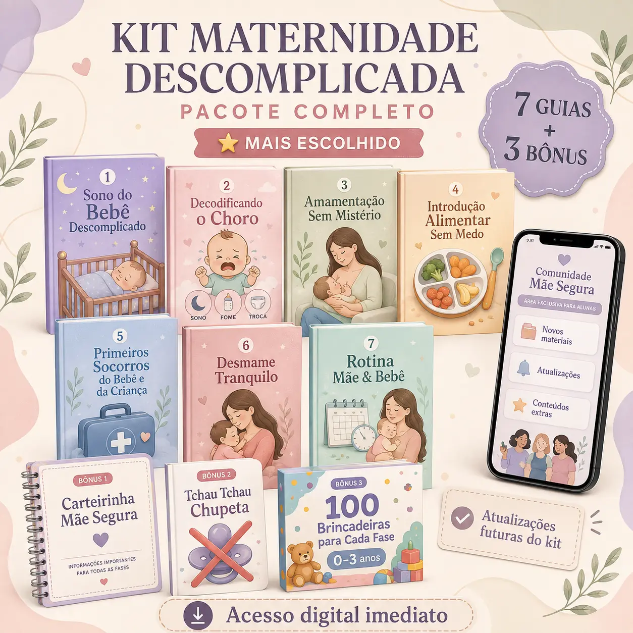 Kit Maternidade Descomplicada, Pacote Completo com 7 guias e 3 bônus